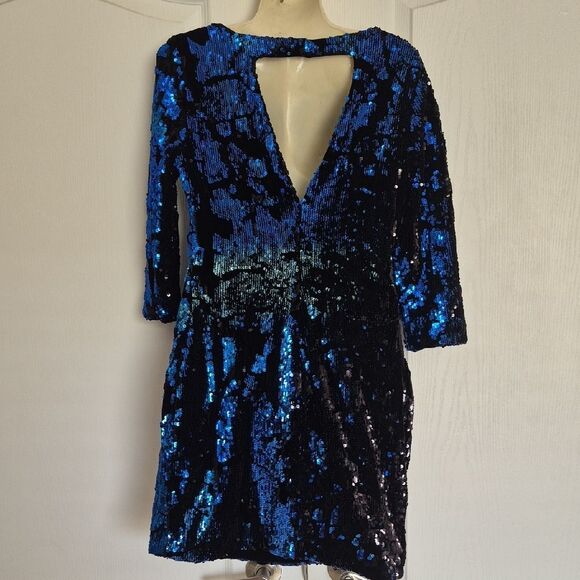 Zara Black and Blue Sequin Mini Dress - Picture 3 of 16